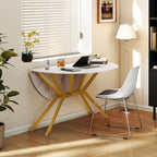 Giantex Folding Dining Table for 4-6 People, 47" Round Drop Leaf Table with Metal Frame, Mid-Century Modern Expandable Kitchen Tables for Small Spaces Dinette Living Room Restaurant (White)