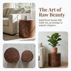 Round Nesting Coffee Table Set of 2, Modern Circle Accent End Table | Wooden Side Table, Small Drum Center Table, Natural Swirl Grain Rustic Side Set for Living Room, Small Space, No Assembling