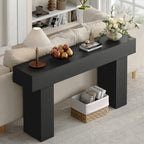 63 Inch Long Console Table for Entryway, Farmhouse Wood Rectangular Sofa Table Behind Couch Table, Narrow Entryway Table for Living Room, Entrance, Hallway, Foyer, Easy Assembly (Charcoal Black)