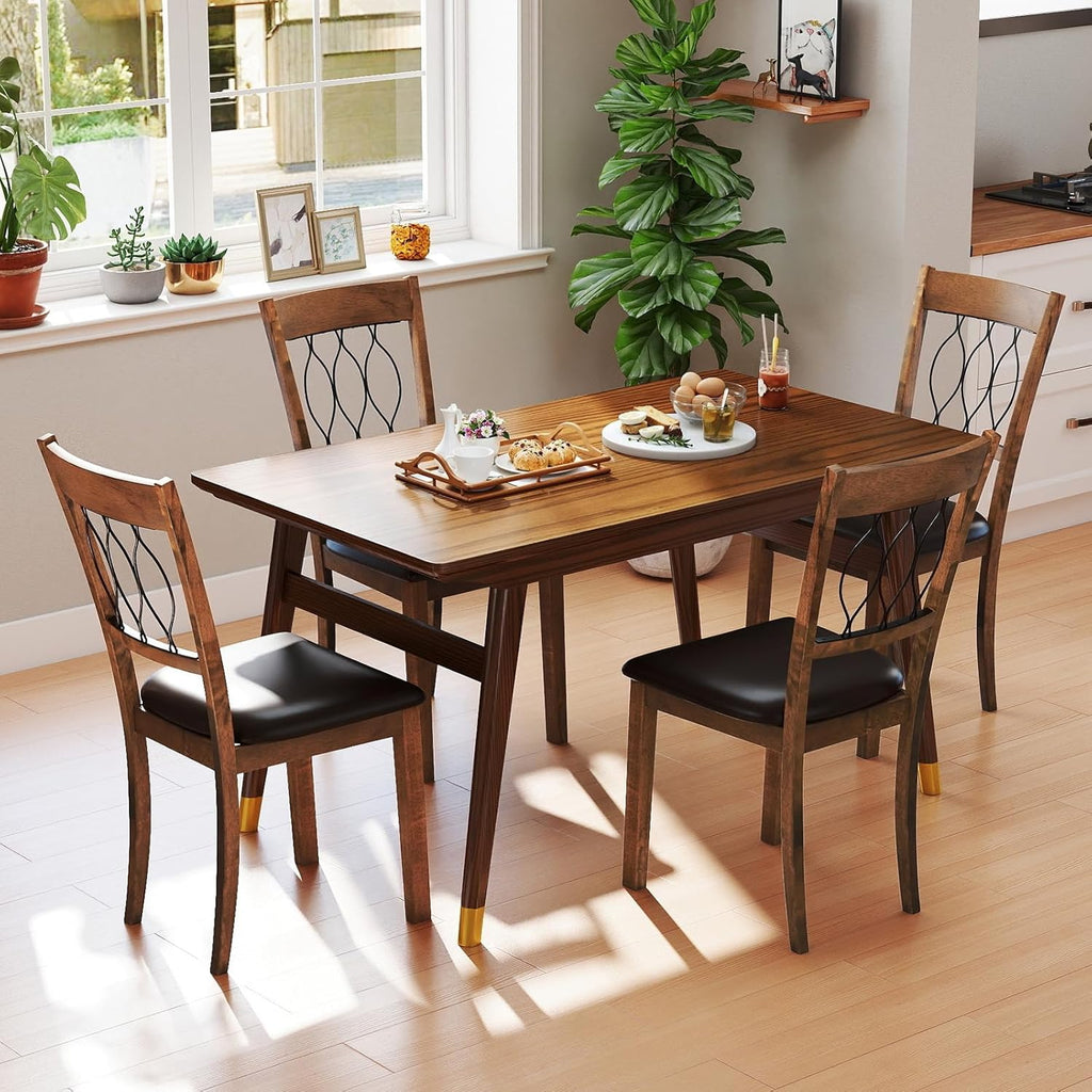 Giantex Dining Chairs Set of 4, Faux Leather Upholstered Armless Kitchen Chairs w/Hollowed Backrest, Padded Seat, Rubber Wood Frame, Farmhouse Side Chair for Living Room Restaurant, Walnut