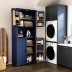 HLR 72" Freestanding Beadboard Pantry Cabinet with Microwave Shelf | Multi‑Purpose Tall Microwave Stand with Storage, Space‑Saving Design Cabinet for Kitchen or Living Room, Navy Blue
