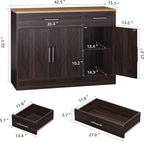 Shintenchi Modern Farmhouse Sideboard Buffet Cabinet,Barn Doors Buffet Cabinet with 2 Drawers & 3 Doors,Wood Coffee Bar Cabinet with Adjustable Shelf for Kitchen Living Room,Brown