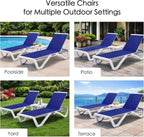 Kozyard Outdoor Chaise Lounge Chair, Full Flat Adjustable Patio Lounger with Aluminum Frame & Resin Legs, Textilene Fabric for Poolside, Backyard & Beach (NavyBlue, 2Chairs + Table)