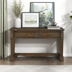 Lexicon Rectangle Wood Sofa Table with 2 Dovetail Drawers, Cherry Veneer Console Table with Antique Bronze Knobs & Sturdy Wood Construction for Elegant Living Room, Entryway, Easy Assembly, Brown