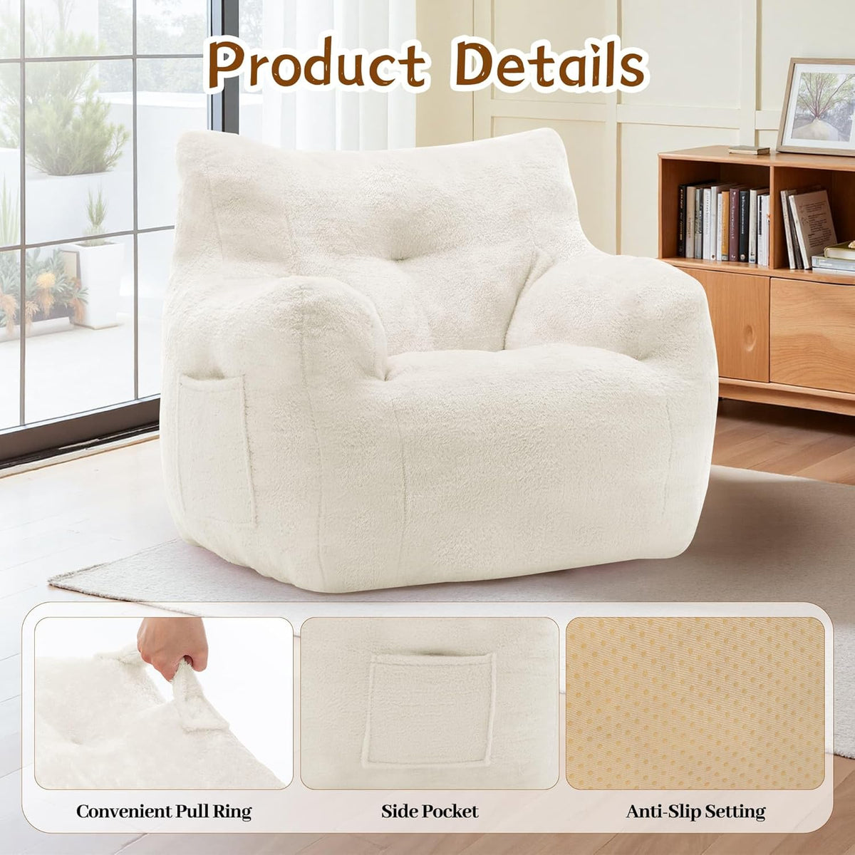 Korser Bean Bag Chair for Adults and Kids, Small Comfy Beanbag Lounge Floor Sofa Reading Chair with Armrests, Mini Cloud Sofa for Living Room, Bedroom and Game Rooms, Plush Chair with Memory Foam