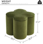 Olive Green Velvet Ottoman Set of 2, Modern Small Vanity Stool | Multi-Functional Ottoman Stool, Footrest for Couch, Flower Footstool for Makeup Room, Entryway and Living Room