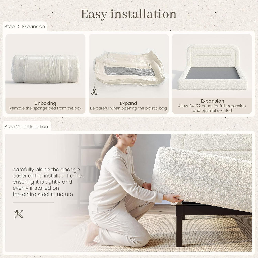 Homkdom Cloud Bed Frame Queen Size with 5.1" Headboard for Minimalist Room