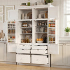 74.8" Tall Kitchen Pantry Cabinet with 4 Doors 6 Drawers 4 Pull-Out Trays, Freestanding Kitchen Cabinet Organizer for Dining Room Living Room, Pantry Cabinets for Kitchen Storage(White)