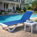 Kozyard Outdoor Chaise Lounge Chair, Full Flat Adjustable Patio Lounger with Aluminum Frame & Resin Legs, Textilene Fabric for Poolside, Backyard & Beach (Blue, Chair + Table)