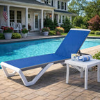 Kozyard Outdoor Chaise Lounge Chair, Full Flat Adjustable Patio Lounger with Aluminum Frame & Resin Legs, Textilene Fabric for Poolside, Backyard & Beach (Blue, Chair + Table)