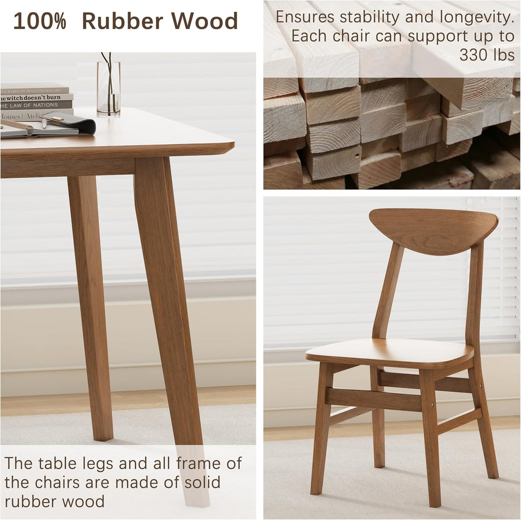WiberWi 5 Piece Dining Table Set for 4, Solid Wood Kitchen Table Chairs Set of 4, 43.3” Space-Saving Mid Century Modern Dining Room Table, Walnut Home Furniture