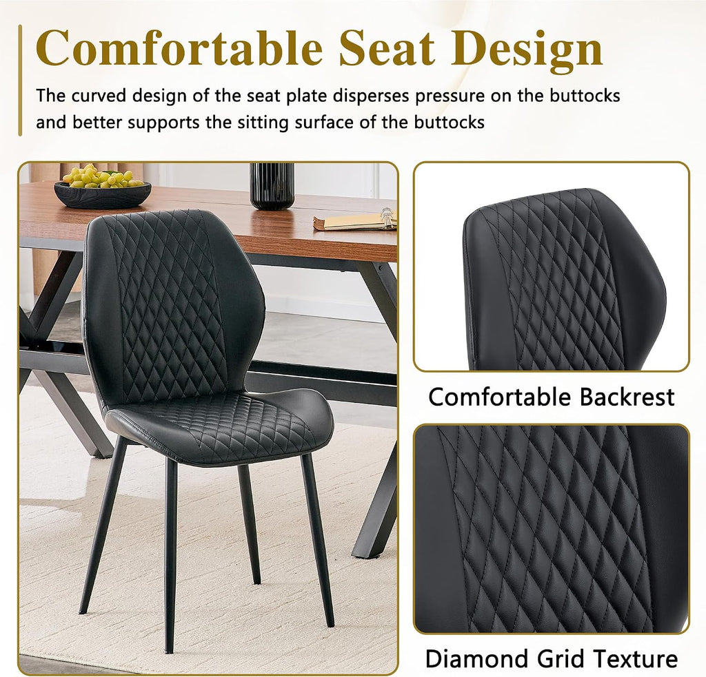 Dining Chairs Set of 4, Modern Upholstered Kitchen Chairs with Curved Back, Diamond Stitching, Padded Cushion Seat and Metal Legs, Comfy Side Accent Chairs for Dining Room, Kitchen, Black