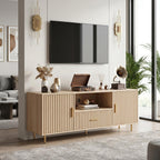 DIYART Luxury Fluted TV Stand, Entertainment Center for TVs Up to 65", Modern Media Console with Drawer and Cabinets, TV Console for Living Room Bedroom, Oak