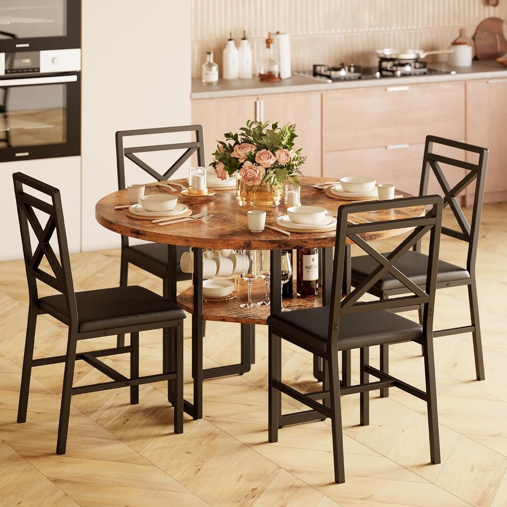 IRONCK Dining Table Set for 4, Round Dining Table and Chairs, Kitchen Table and Chairs for 4, 47 inch Cirecle Dining Room Table with 4 Chairs for Small Space