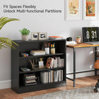 Metal Black Bookshelf, Short Bookshelf with Adjustable Shelves, 3 Tier | Open Bookcase, Small Storage Cabinet, Office Shelves, Cabinet Display Case for Home Office, Living Room, Library, Classroom