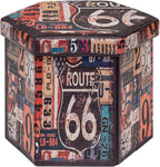 B FSOBEIIALEO Route 66 Storage Ottoman Hexagonal, Faux Leather Foot Rest Seat for Living Room, Storage Organizer 16.93"x15"x15"