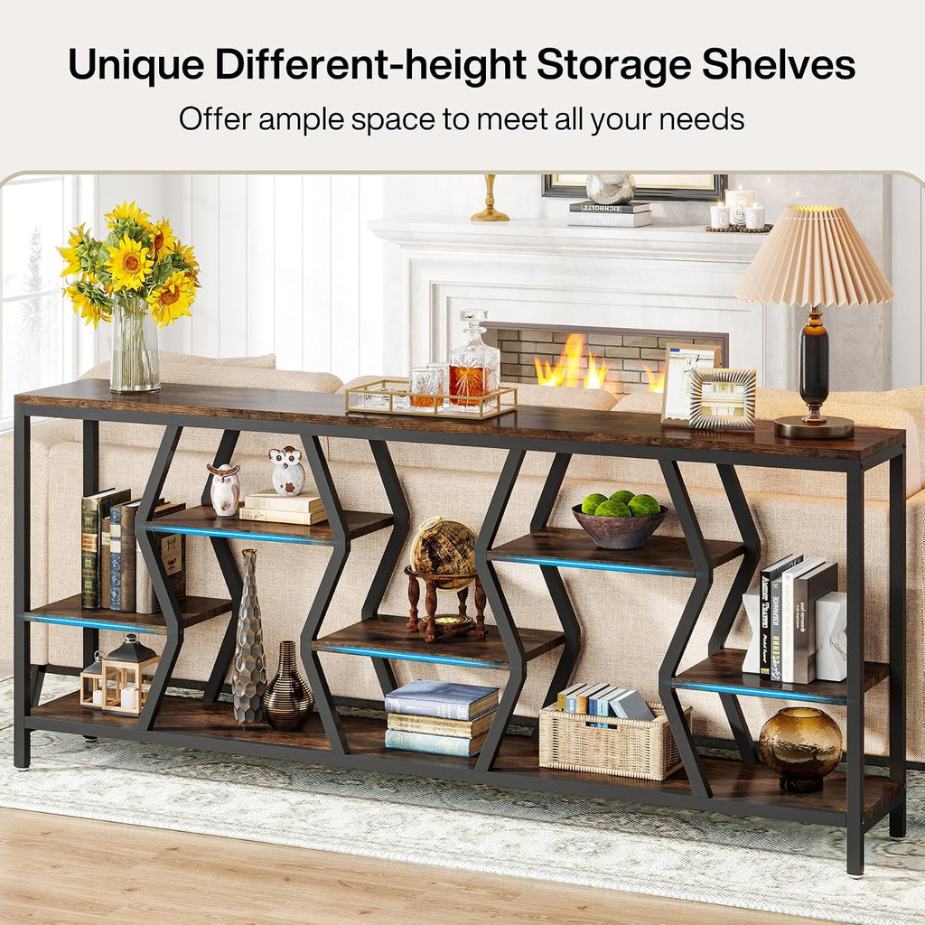 Tribesigns 70.9" Sofa Console Table with Storage Shelves (Rustic Brown) | 4 Tier Industrial Extra-Long Narrow Entryway Accent Tables for Hallway, Living Room, Foyer