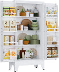 48" H Metal Kitchen Pantry Storage Cabinet, Freestanding Cupboard Storage Cabinet with Doors and Adjustable Shelves, Large Stand Up Food Cupboard for Living Room, Dinning Room, White