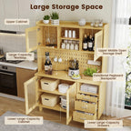 FUXA Modern Farmhouse Kitchen Pantry Cabinet with Charging Station, 71" Tall Storage Cabinet with LED Light, Microwave Stand and Drawers, Buffet Hutch for Living Room, Dining Room, Natural Wood
