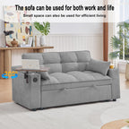 hansones 65" 3-in-1 Sofa Bed, Pull Out Sleeper Sofa with 360° Swivel Side Table, Storage Armrests, Cup Holders & USB Charging Ports, Chenille Convertible Couch for Living Room