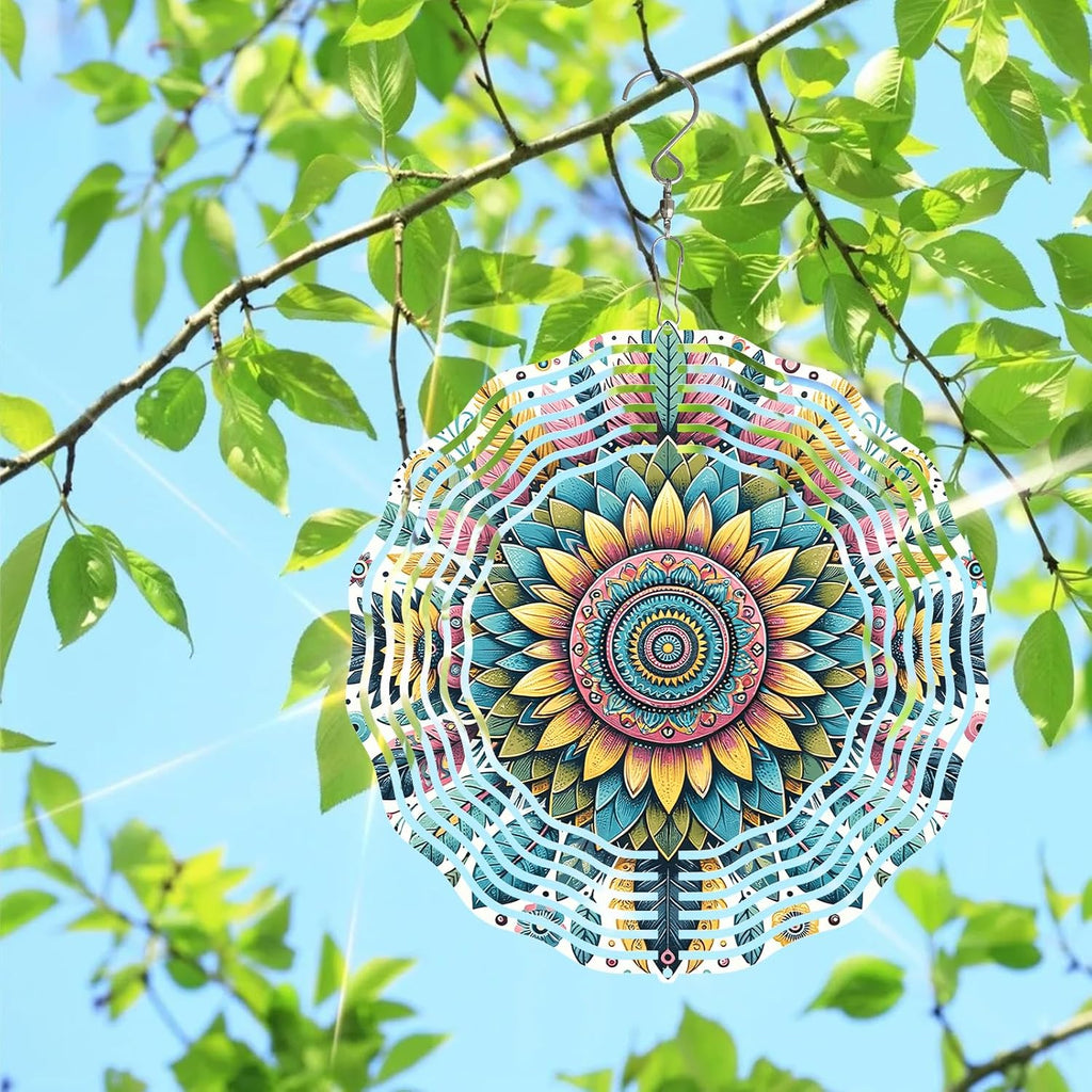 Mandala Wind Spinner for Yard and Garden 3D Stainless Steel Wind Spinner Unique Gift Outdoor Metal 10 inch 3D Mandala Wind Sculptures with Unique Visual Effect