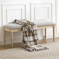 46'' French Country Entryway Bench Wooden Linen Fabric Upholstered Seat Dinng Bench with Nailhead Trim for Hallway End of Bed, Grey