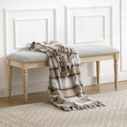 46'' French Country Entryway Bench Wooden Linen Fabric Upholstered Seat Dinng Bench with Nailhead Trim for Hallway End of Bed, Grey