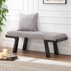 47" Upholstered Entryway Bench with Solid Wood Frame – Mid Century Modern End of Bed Bench, Dining Bench for Kitchen & Living Room, Grey