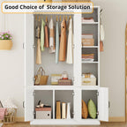 LIKIMIO Armoire Wardrobe Closet 70" H, 5 Doors for Bedroom, White | Wooden Wardrobe with 4 Storage Shelves and Hanging Rod, Clothing Storage Cabinet Organizer Combination