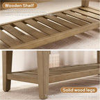 Entryway Bench with Cushion, Upholstered Shoe Rack Bench with Solid Wood Shelf, 44" End of Bed Bench for Bedroom, Chenille Fabric Storage Bench for Entryway, Hallway, Living Room (Beige)