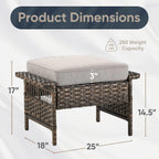 HUMMUH Outdoor Ottoman-Patio Rattan Footstool with Cushion Patio Ottoman for Deck Porch Balcony Garden-Brown/Beige