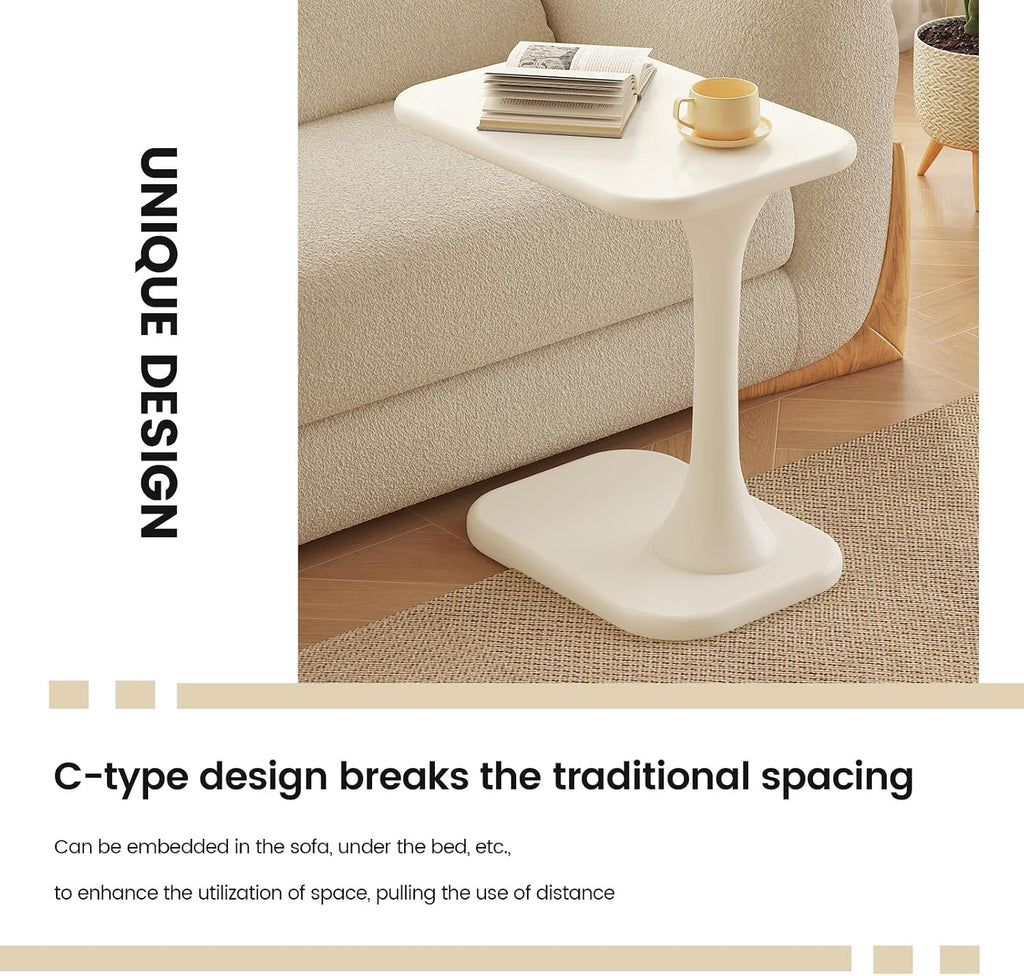 Guyii Modern Side Table, Cream White C-Shaped Sofa Table, Space-Saving End Table for Living Room, Bedroom, Sofa, Office, Easy Assembly