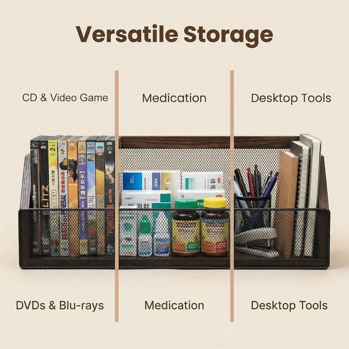 CD Storage Rack, Wooden CD Organizer Holds 32 CDs, Retro CD Shelf for Desktop, Perfect for DVD, Blu ray & Video Game Cases, Space Saving