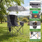 2 Pack Oversized Camping Chairs with Adjustable Umbrella-Folding Padded Lawn Chair with Backrest & Comfy Armrest-Heavy Duty for Beach Patio Picnic,Black