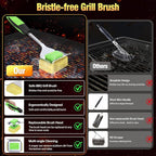 Grill Brush Bristle Free for Outdoor Grill, Steam Grill Cleaning Brush Replaceable BBQ Cleaner Brush Head,Extended Handle, Safe Grill Brush with Scraper for Cast Iron Stainless-Steel Grates,Green