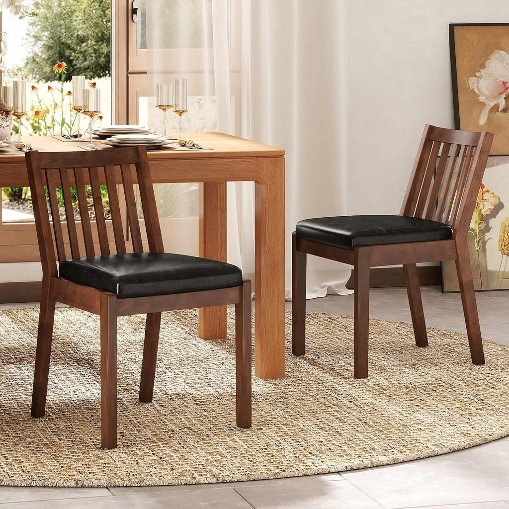 Giantex Wooden Dining Chairs Set of 2, PU Leather Upholstered Kitchen Chairs w/Rubber Wood Frame, Padded Seat, Slatted Backrest, Farmhouse Dining Side Chairs for Dining Room, Living Room