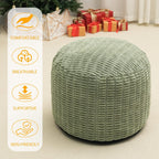 Round Stuffed Pouf Ottoman for Foot Rest 20" X 15" Faux Fur Poufs, Green | Storage Ottoman Pouf Foot Stool Cushion with Foam Chunk Filling, Floor Chair for Living Room Bedroom Home Decor