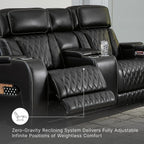 Signature Design by Ashley Boyington Power Reclining Loveseat with Console | A combination of leather and faux leather, Zero-gravity power recline, Air massage system and heat, USB storage console