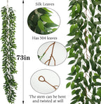 3 Strands Italian Ruscus Artificial Vines, 73" Silk Vine Garland with Green Leaves, Fake Hanging Plants Greenery Decor for Home, Bedroom, Wall, Party, Wedding Decoration