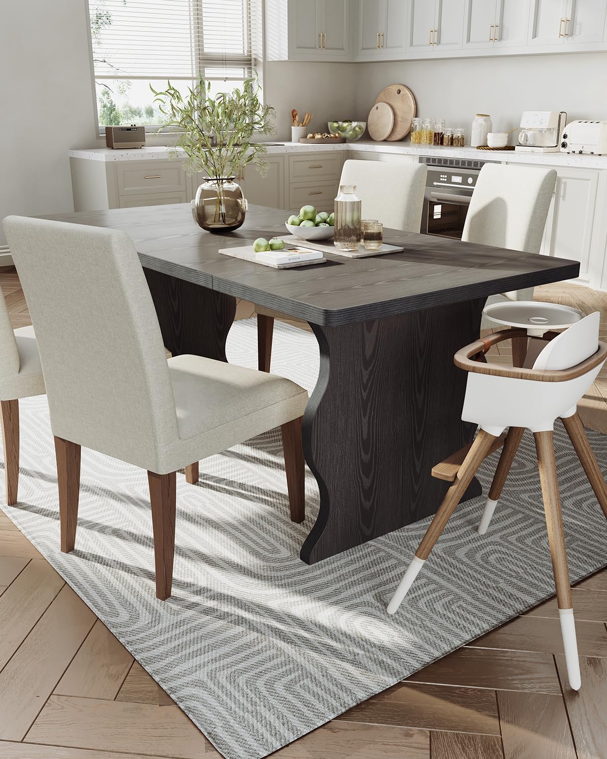 LITTLE TREE Modern Dining Table for 4-6 People, 63 Inch Rectangular Kitchen Table, Wooden Kitchen & Dining Room Tables Furniture, Black