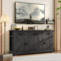 Vipbear 65" Large Sideboard Buffet Cabinet with Storage, Farmhouse Buffet Table Wine Coffee Bar Kitchen Storage Cabinet with 3 Drawers 4 Doors for Living Room, Kitchen, Dining Room, Black Oak