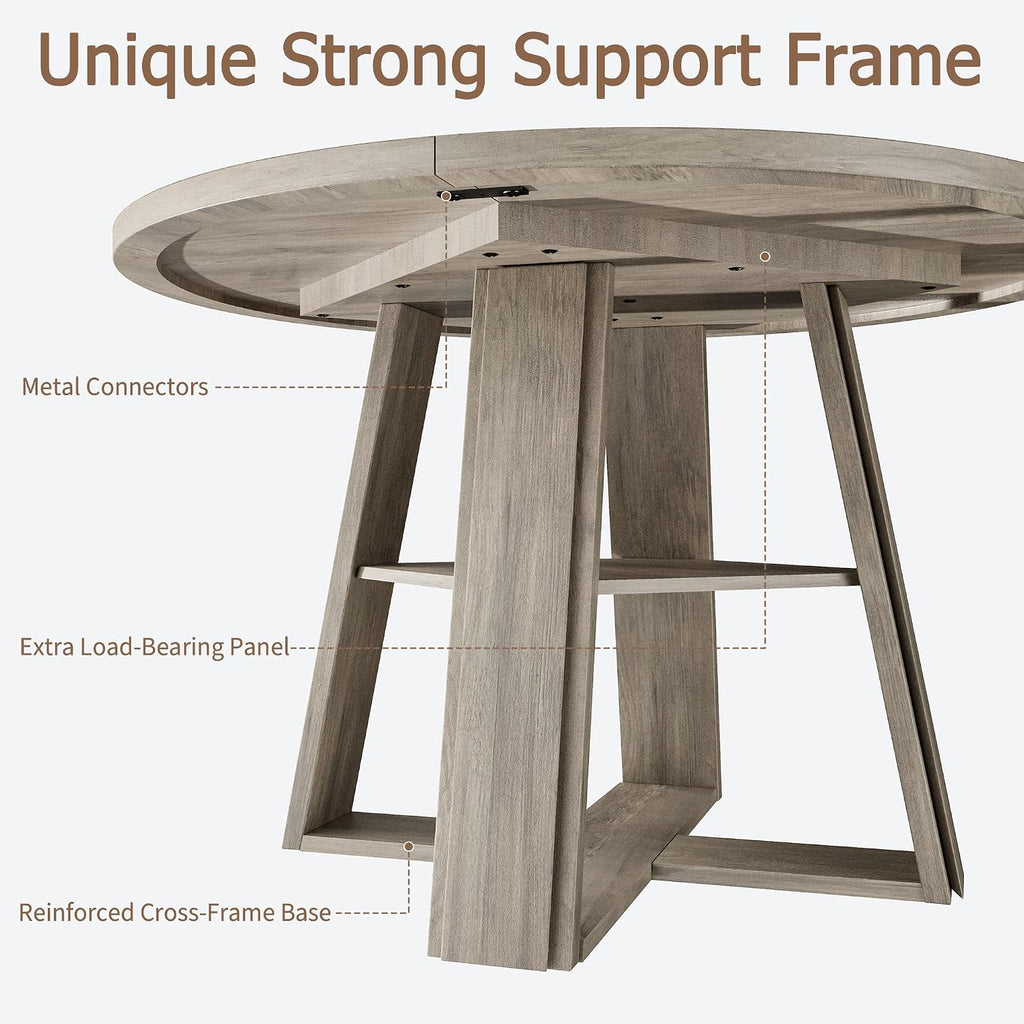GarveeHome 43.3" Round Dining Table for 2-4 People, Circle Kitchen Table with Wooden Pedestal Base and Storage Shelf for Small Space Saving for Living Room, Apartment (Table Only)