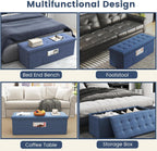 Giantex 43 Inches Folding Storage Ottoman Bench, Upholstered Storage Chest with Side Pocket, Divider, End of Bed Bench, Collapsible Ottoman Foot Rest for Living Room, Bedroom & Entryway (Navy)