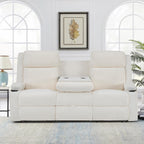 GUEAPY Large Manual Reclining Sofa 3-Seater Chenille Reclining Couch with Cup Holders, Wide Seat, Easy Assembly & Spill-Resistant Fabric Cozy Reclining Sofa for Living Room, Apartment, RV, Beige
