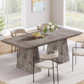 Tribesigns Dining Table for 6, Farmhouse Wood Dinner Rectangular Table Kitchen Table with Double Pedestal, 63" L x 31.5" W x 30" H, Grey