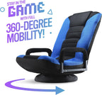 Maple99 Swivel Floor Gaming Chair - Video Lounger Enjoy 6 Different Positions, Adjustable Backrest, Removable Arm Rests, Folds to Store, Stylish Blue with Black Center Stripe