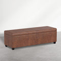 SIMPLIHOME Avalon 54" Vegan Leather Ottoman in Distressed Pecan Brown