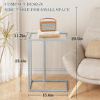 End Table,C Shaped Side Table for Sofa,Glass Couch Tray Snack Dinner Table for Living Room, Bedroom,TV Tray Table for Small Space,Living Room, Bedroom,Easy Assembly (Gray)