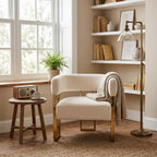 Barrel Accent Chair, Living Room Side Chair with Golden Metal Legs, Soft Velvet Upholstered Reading Armchair for Bedroom, Modern Club Chair for Reception Room/Lounge/Office, Ivory