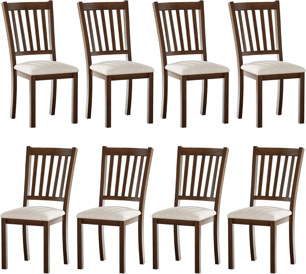 AMERLIFE Dining Chairs Set of 8, Farmhouse Upholstered Kitchen Dining Chairs with Curved Backrests, Padded Dining Room Chairs with Solid Wood Legs, Dark Brown